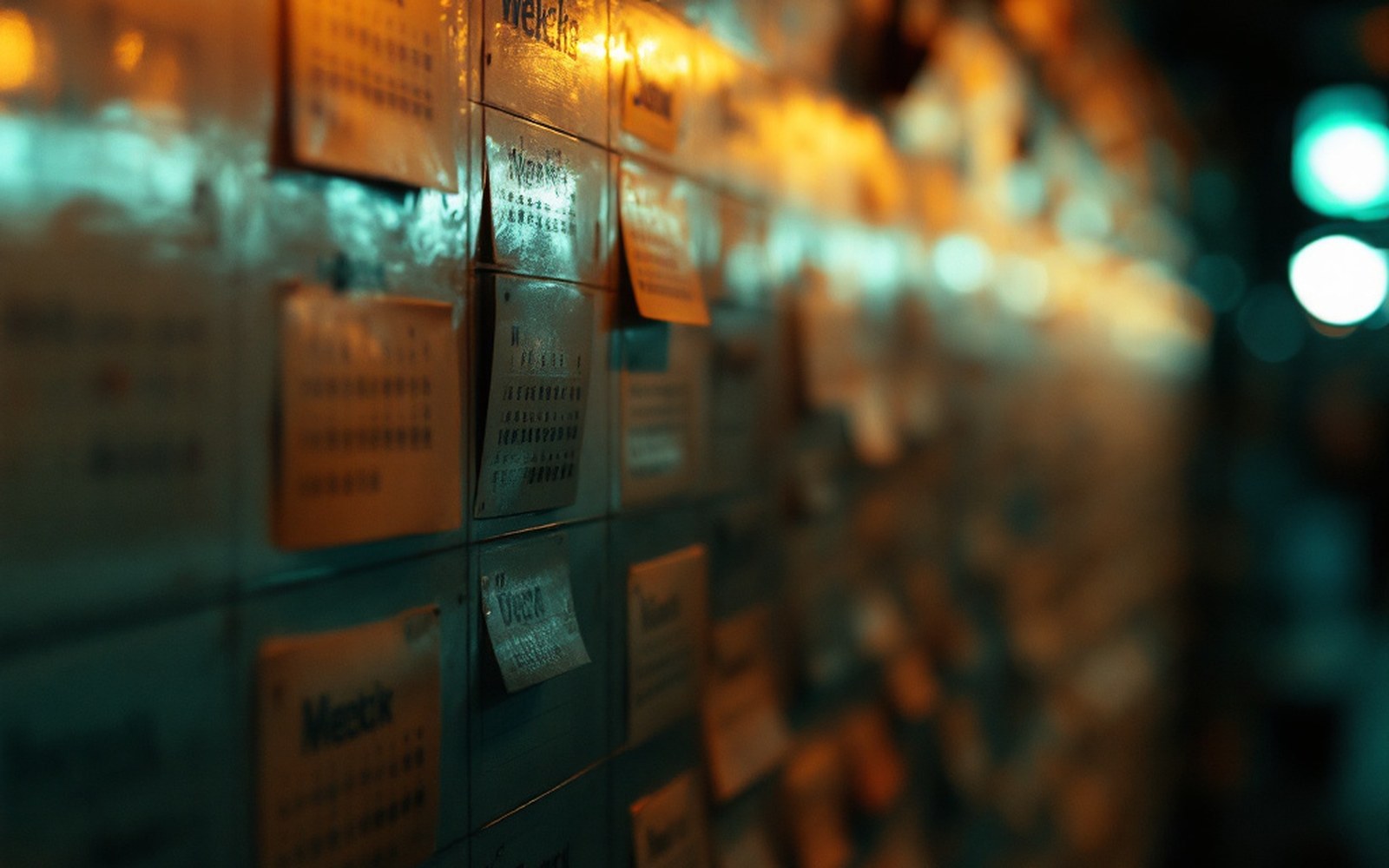 A wall calendar with weeks blocked out, close