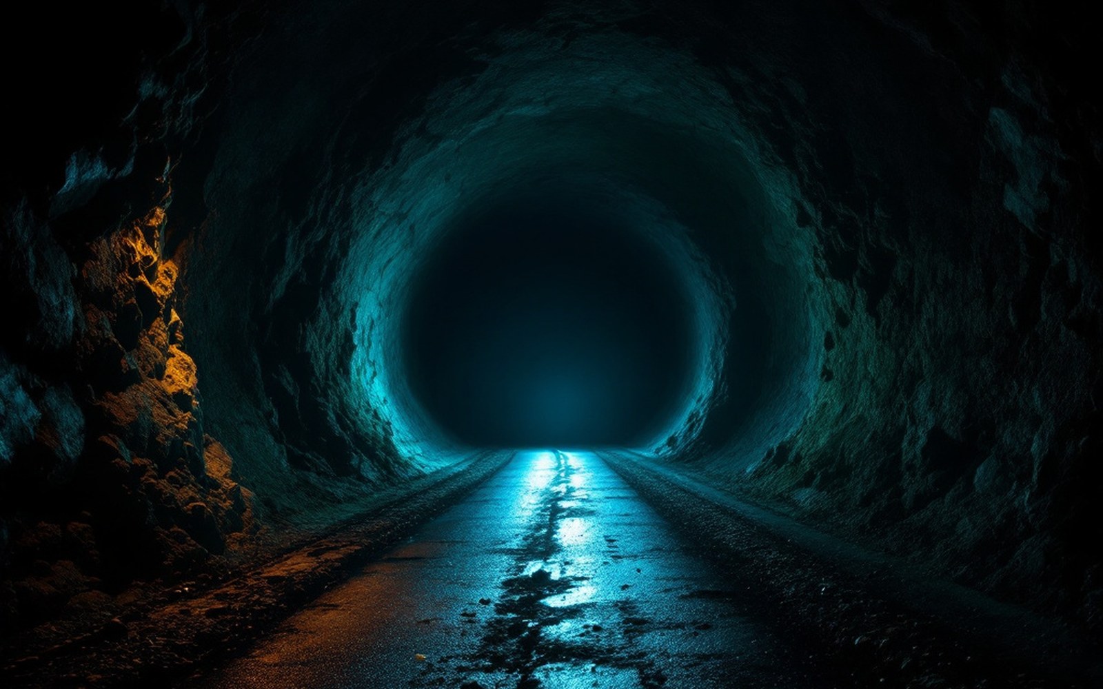 An empty tunnel mouth with pitch light beyond