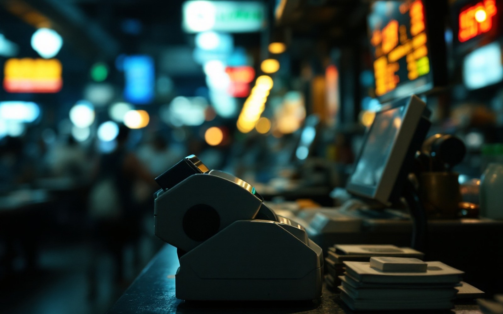 A cash counting machine, close, one light