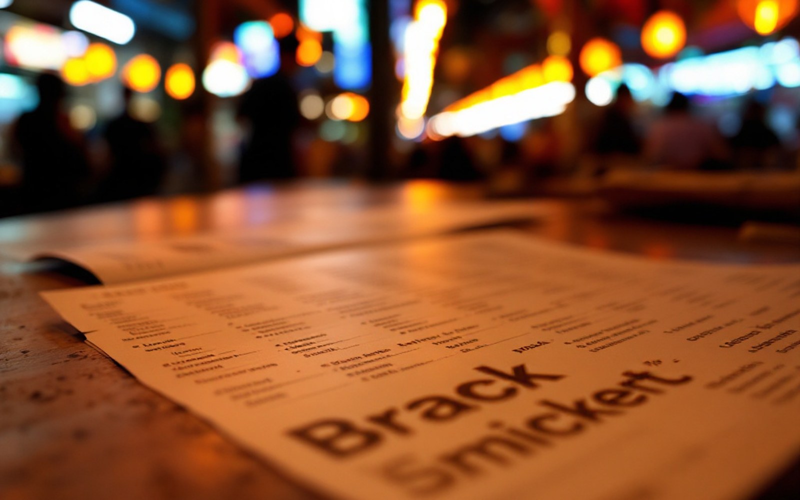 A printed bracket sheet on a table, raking light